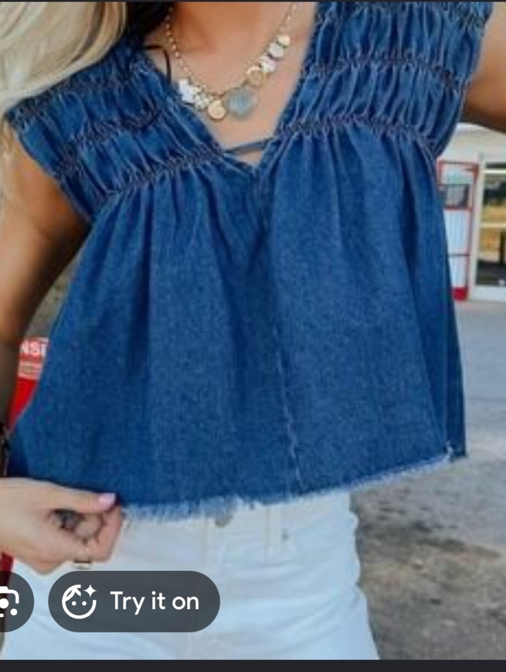 TALULAH |Tops Talulah Tan And White Ruffled Smocked Blouse Size Small